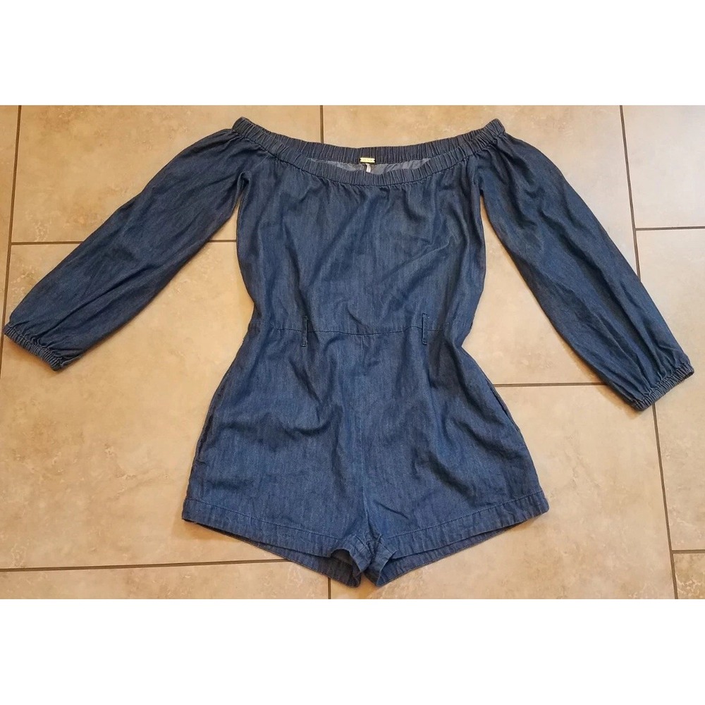 Free People Romper Willlows Off Shoulder Denim Small S Summer Casual No Belt